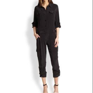 Milly silk cargo jumpsuit in black